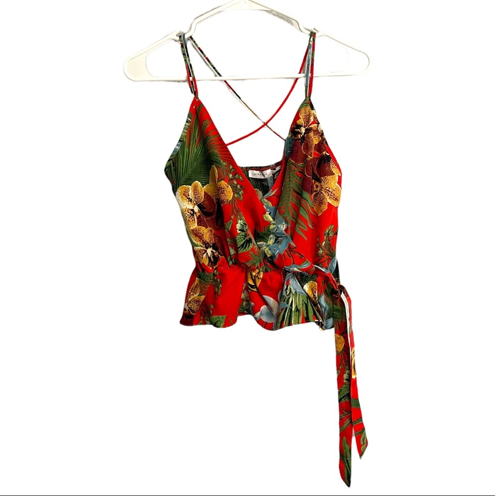 Mind Code Red Floral Dressy Cropped Tank Top in Size S - Picture 12 of 14